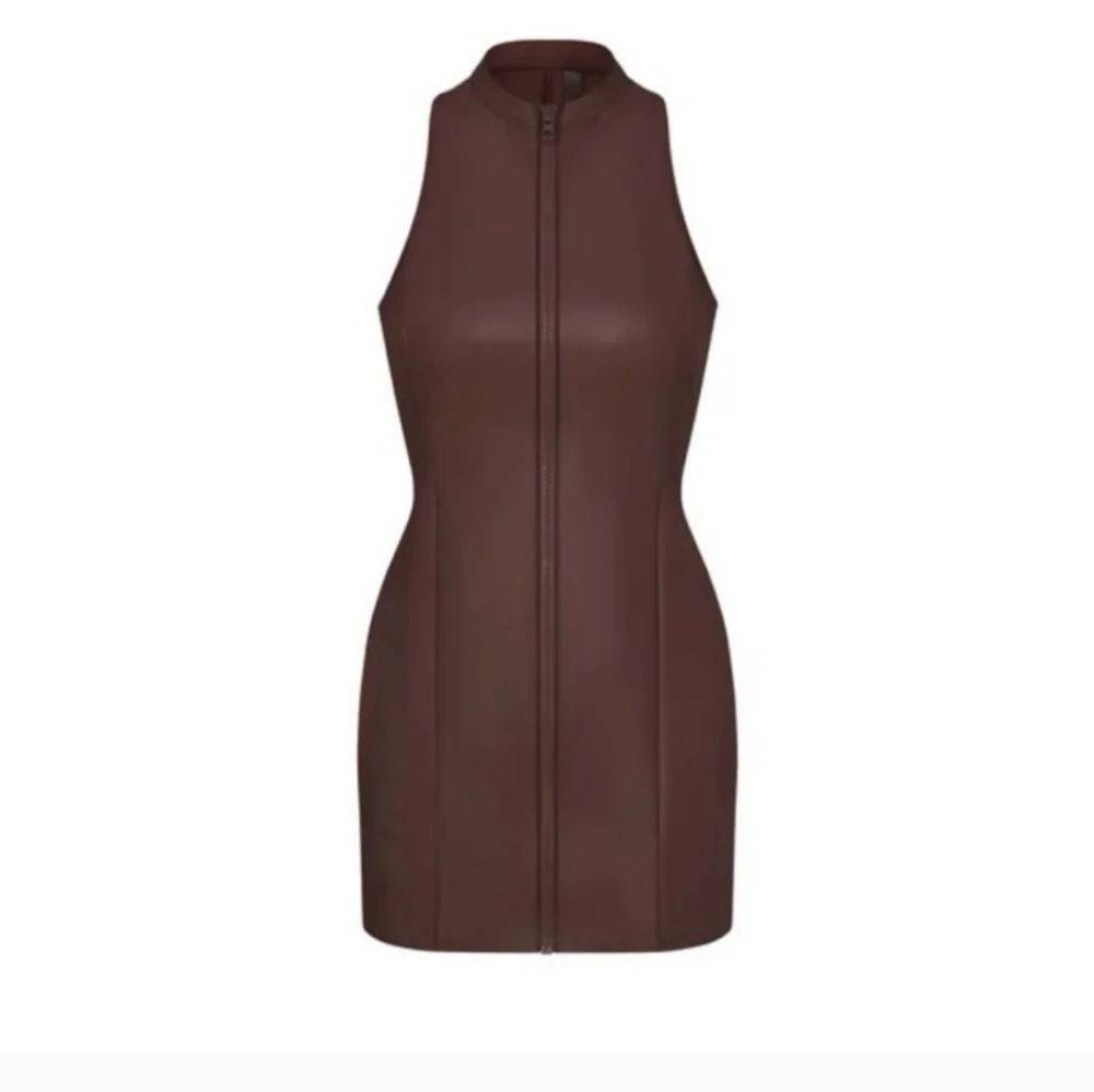 NWT Skims Rubberized Scuba Swim Moxk Neck Dress Full Zip Cocoa XXS